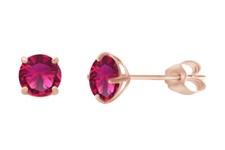 14k Solid Gold Simulated Pink Ruby Baby/Children's Stud Earrings