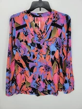 Plenty by Tracy Reece Top Womens Small Colorful Abstract Floral Long Sleeve