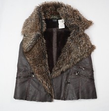 Love Stitch Leather Vest Brown Faux Fur On Collar Adventure Stylish