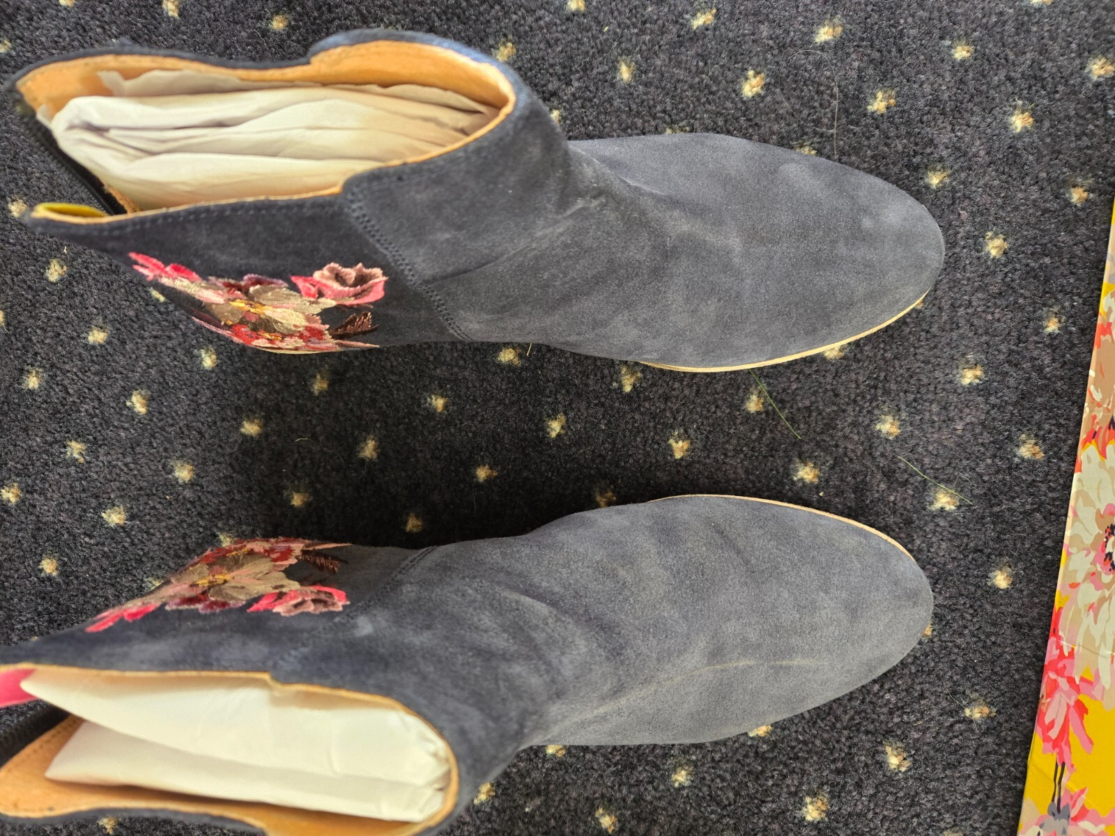 Joules Floral Embroidered Suede Boots- US 9 - image 5