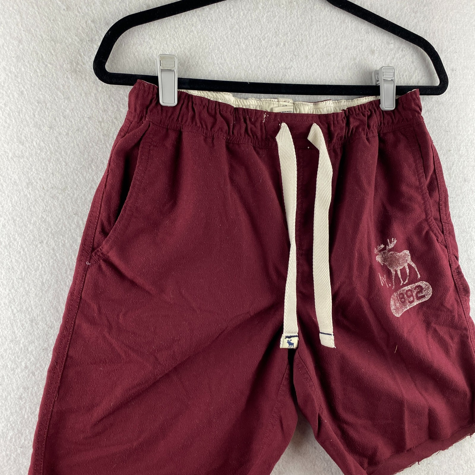 Abercrombie Sleep Shorts Mens L Large Maroon CutOff Drawstring Flap