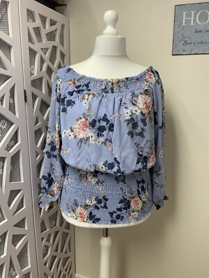 City schicke Bluse Gr. 22 Elodie Top blau Bardot Chiffon NEU mit Etikett