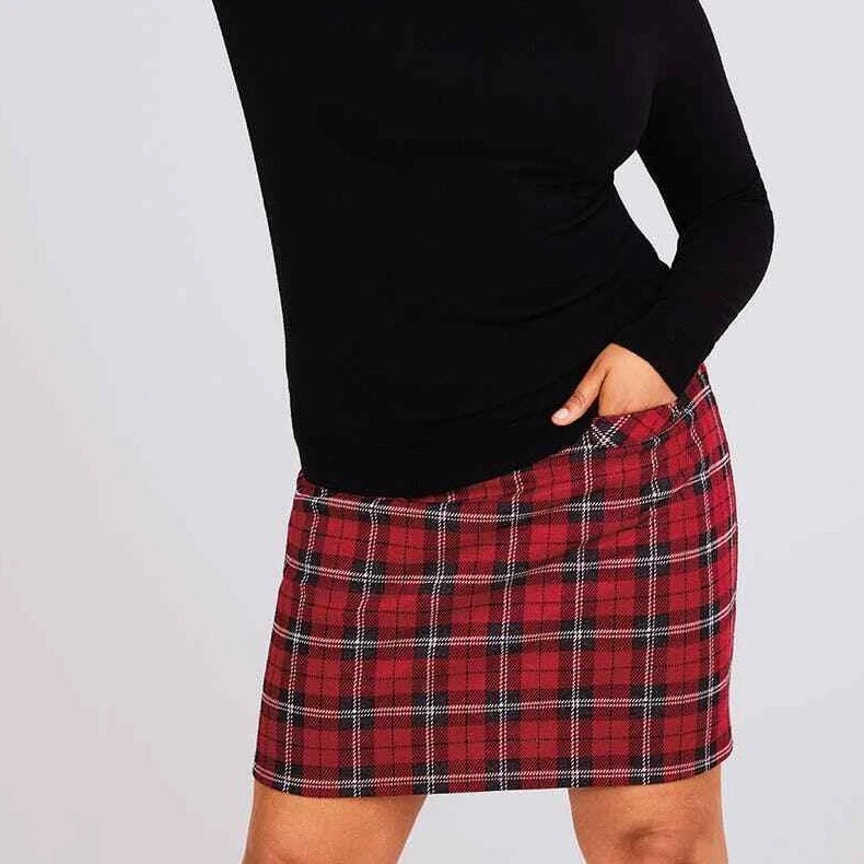 Size 8 to 22 Women's Tartan Stretch Skirt Woven Festive Christmas Skirt Red - Image 3 of 4