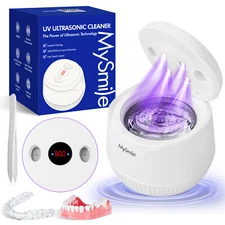 MySmile 200ML 45kHz Ultrasonic Retainer UV Cleaner for Dentures, Jewelry -White
