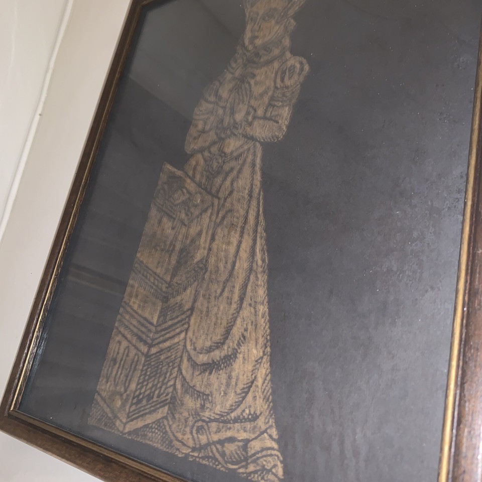 British Brass Rubbing Unknown Subject 12” X 11” Vintage Lady England