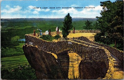 Lovers Leap Rock City Gardens Lookout Mountain Postcard PM Coleman AL Cancel WOB