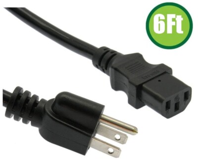 6Ft 16awg Gauge Heavy Duty 13A SJT PC Power Cord Computer Cable C13 to 5-15P