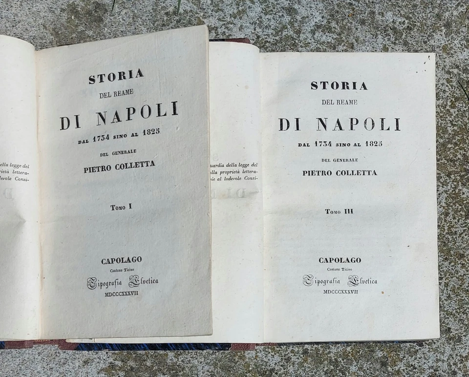 STORIA DEL REAME DI NAPOLI 1837 PIETRO COLLETTA EDIZIONE DI CAPOLAGO COMPLETA - Immagine 2 di 4
