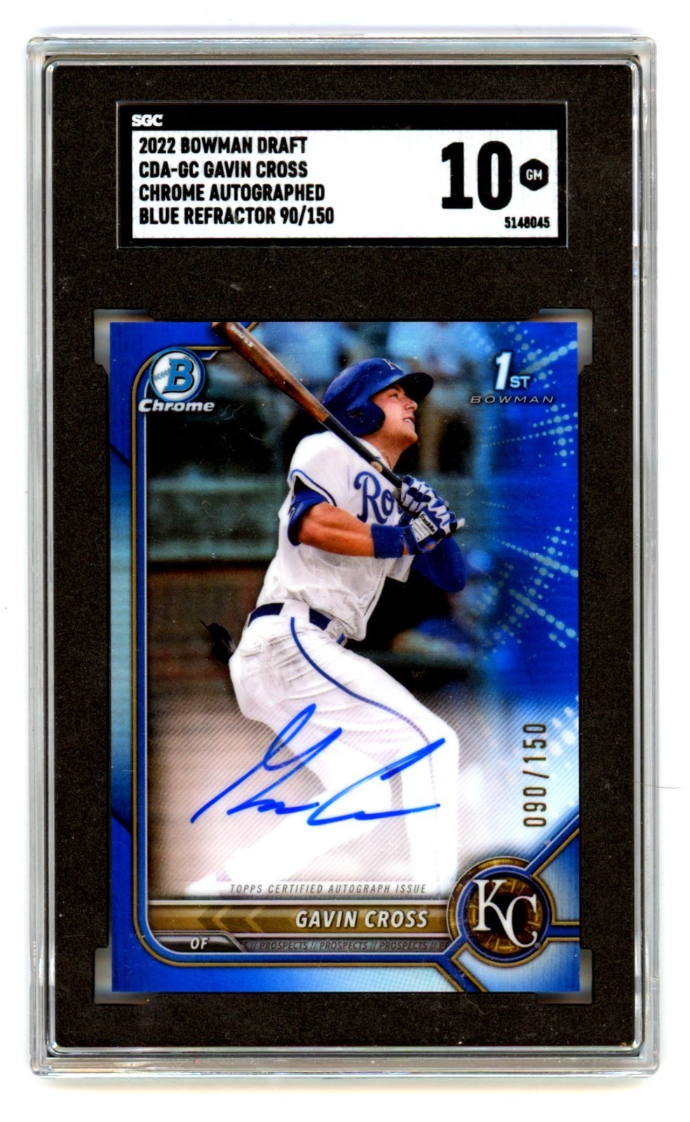 Gavin Cross 2022 Bowman Chrome 1st Blue Refractor Signed Auto RC #90/150 SGC 10