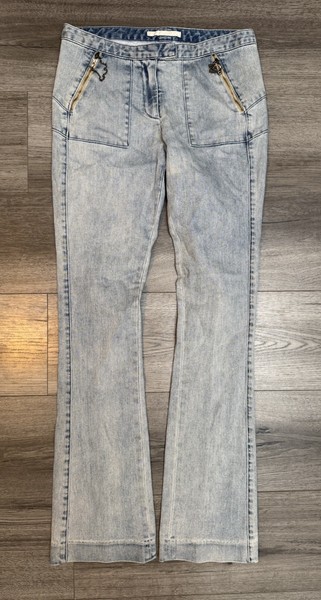 WILLOW Light Denim Flared Mid Rise Jeans Chain Zip Detail Sz UK 8 Elastane Blend