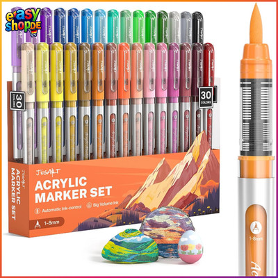 Acrylstifte 30 Farben Wasserfest Pinsel Tip 1-8 mm für Steine Holz Glas Keramik