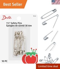 Craft-Ready 10-Count Nickel Safety Pins, Size 2 - Rust-Resistant Quality Pins