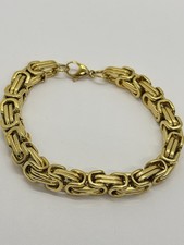 Mens Gold Tone Byzantine Chunky Chain Bracelet 8.5" Stainless Steel