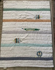 Pottery Barn Kids Colby Animal Baby Toddler Quilt Blanket Cotton Linen Blend