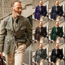 Vintage Men Safari Jackets Woolen Party Outwear Winter Warm Men Hunting Coat