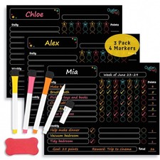 Black Magnetic Chore Charts for Multiple Kids  Adults - 3Pcs Dry Erase