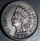 1901 INDIAN HEAD CENT - With LIBERTY & Near 4 DIAMONDS - AU UNC