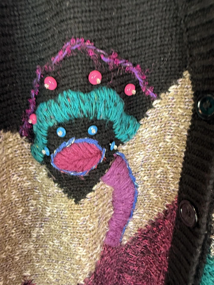 Vintage Jaclyn Smith Sweater Womens Medium Black Sequin Floral Knit Cardigan 80s - Image 2 of 4