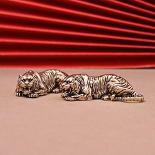 Lot of 2 Vintage Home Brass Desk Deco Statue ornament Figurine Crouching Tiger