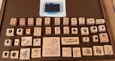 Stampin Up Lot of 40 Various Themed Rubber Stamps and Ink Pad, w/1998 2004