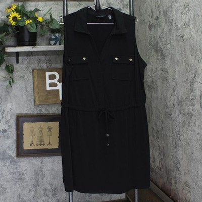 susan Graver Womens Knit Drawstring Waist Shirt Dress A692194 Black 2XP