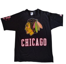 Vintage Pro Player Chicago Blackhawks NHL T Shirt Mens XL Black Made in USA 90s