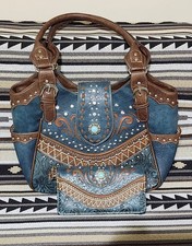 Dark Teal and Brown Western Style Concealed Carry Purse and Wallet Set