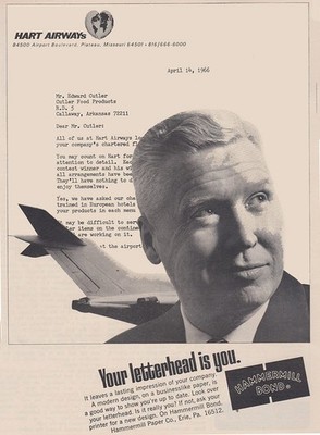 1966 Hammermill Bond Paper: Hart Airways Vintage Print Ad