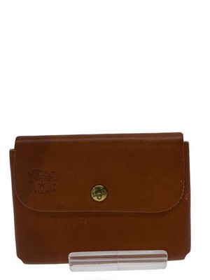 IL BISONTE Men's Leather Coin Case, Brown, Solid Color
