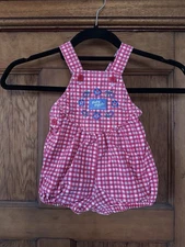 Vintage Oshkosh B’gosh Gingham Plaid Romper Overalls- Size 6/9 Months USA