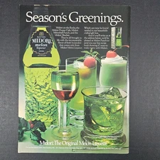 1982 Suntory Midori Melon Liqueur Vintage Print Ad Season's Greenings Holidays