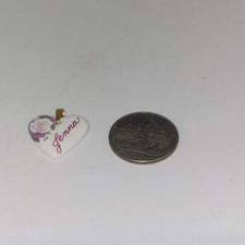 Jenna Heart Shaped Kiln Fired Porcelain Metal Bail Pendant Flower graphic