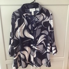 Joseph Ribkoff Semi Sheer 3/4 Bell Sleeve Button Swing Jacket Size 12 Geom