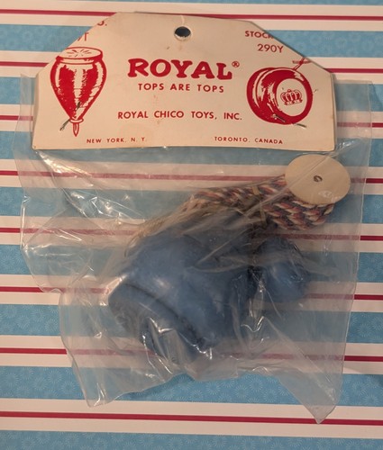 Vintage Royal Tops Wooden BLUE Spinning Top SEALED - Royal Chico Toys RARE Spin