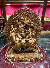 15CM Tibet Dorje Legpa Ride Goat Protector Buddha Copper Statue