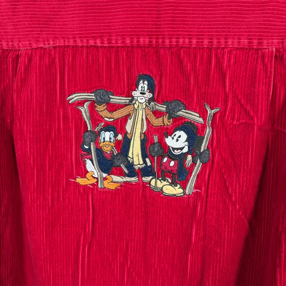 Винтажная мужская футболка Disney Store средний размер красная поповер вельветовая нашивка с вышивкой - Изображение 2 из 4