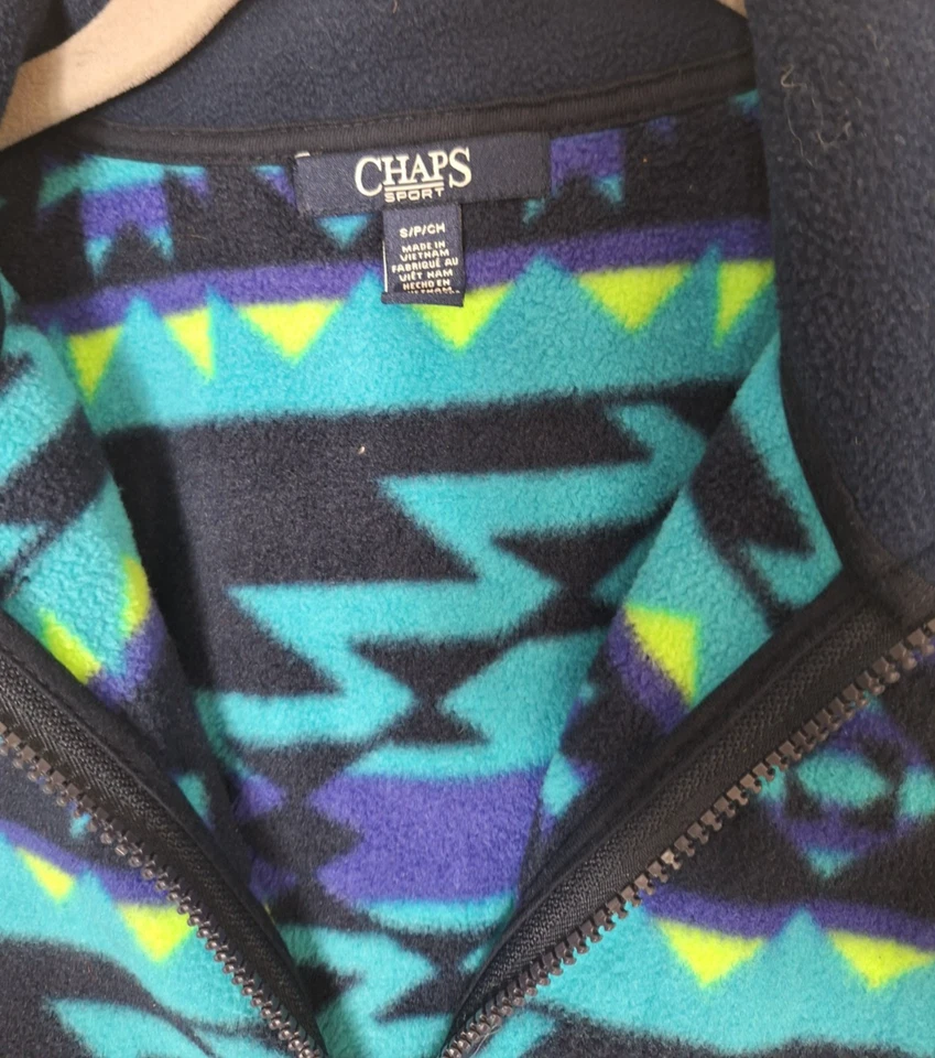 Chaps 运动抓绒背心五颜六色的西南阿兹特克几何全拉链女式 Sm — 第 2/4 张图片