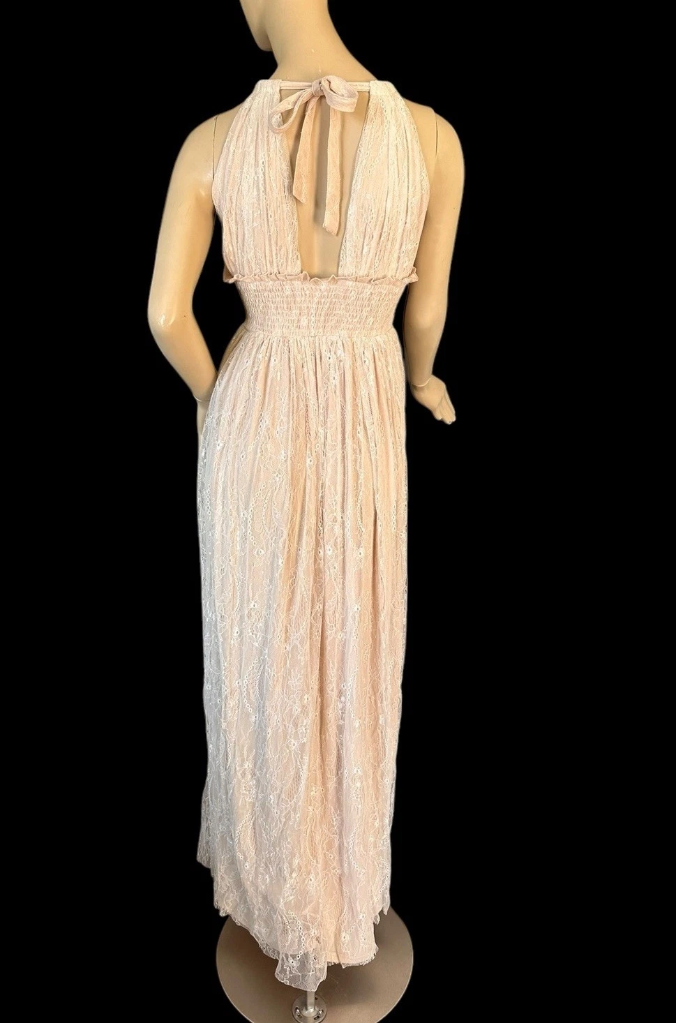 OFF WHITE Windsor Dollie Maxi Abito Off Bianco Pizzo Halter Fata Angelica Stravagante Taglia S