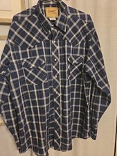 Wrangler Western Plaid Blue Long Sleeve Pearl Snap Front Shirt Pockets Men's XL