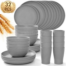Multi Colours Wheat Straw Dinnerware Bowl Plates 16/32PCS Round Tableware Set UK