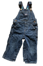 Boy's OshKosh B'gosh Solid Blue Denim Overalls Flannel Lined Size 18 Mo