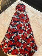 Lulus Maxi Dress 2 Piece Halter Top Size Small Red White & Blue Floral