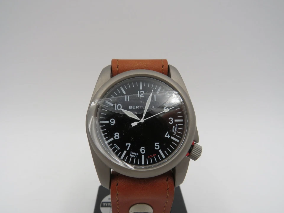 BERTUCCI 13902 A-4TS AERO Solar Black dial Vintage Tan w/ Post Screw Leather NEW - Image 2 of 4