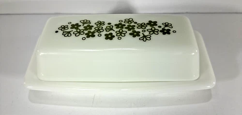 Vintage Pyrex Crazy Daisy GREEN Butter Dish With Cover Great Condition!