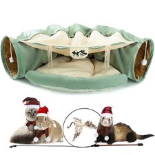 Cat Tunnel Bed, 2-in-1 Collapsible Cat Tunnel Tubes Toys with Removable Mat f...
