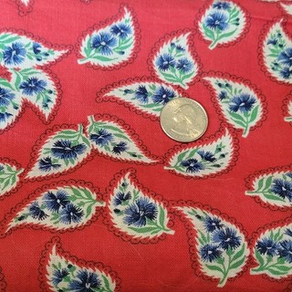 Full Vintage Feedsack: Red With White Leaves And Blue Flowers