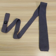 Vintage 60s Neck Tie Men Blue Flat Square End Wool Slim Skinny Knit Ivy USA Made