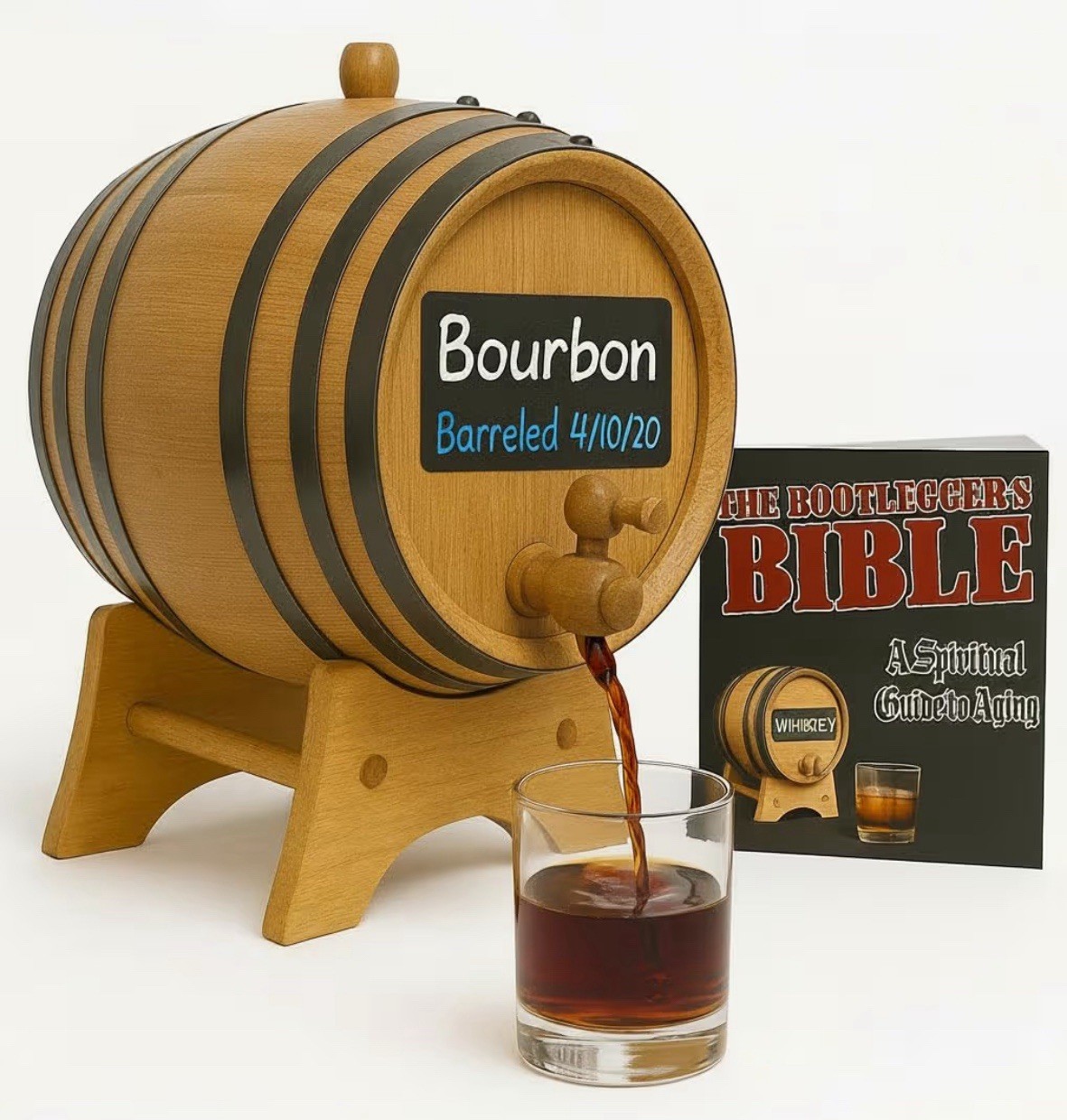 1 Gallon Oak Aging Barrel Dispenser (5 Liter) with Chalkboard Front, Wood Sta...