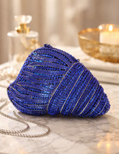 Blue Crystal Shell Clutch Evening Bag Rhinestone Spiral Design Elegant Purse