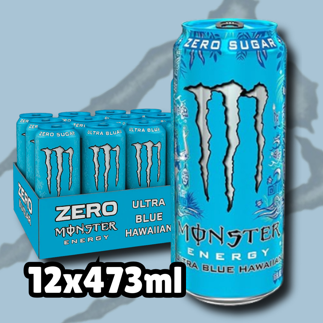12x Monster Energy Ultra Blue - Hawaiian Flavor Zero Sugar Energy Drink con